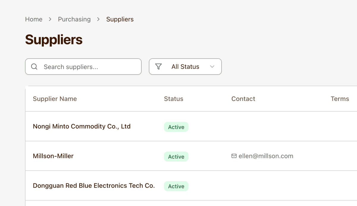 Supplier management interface