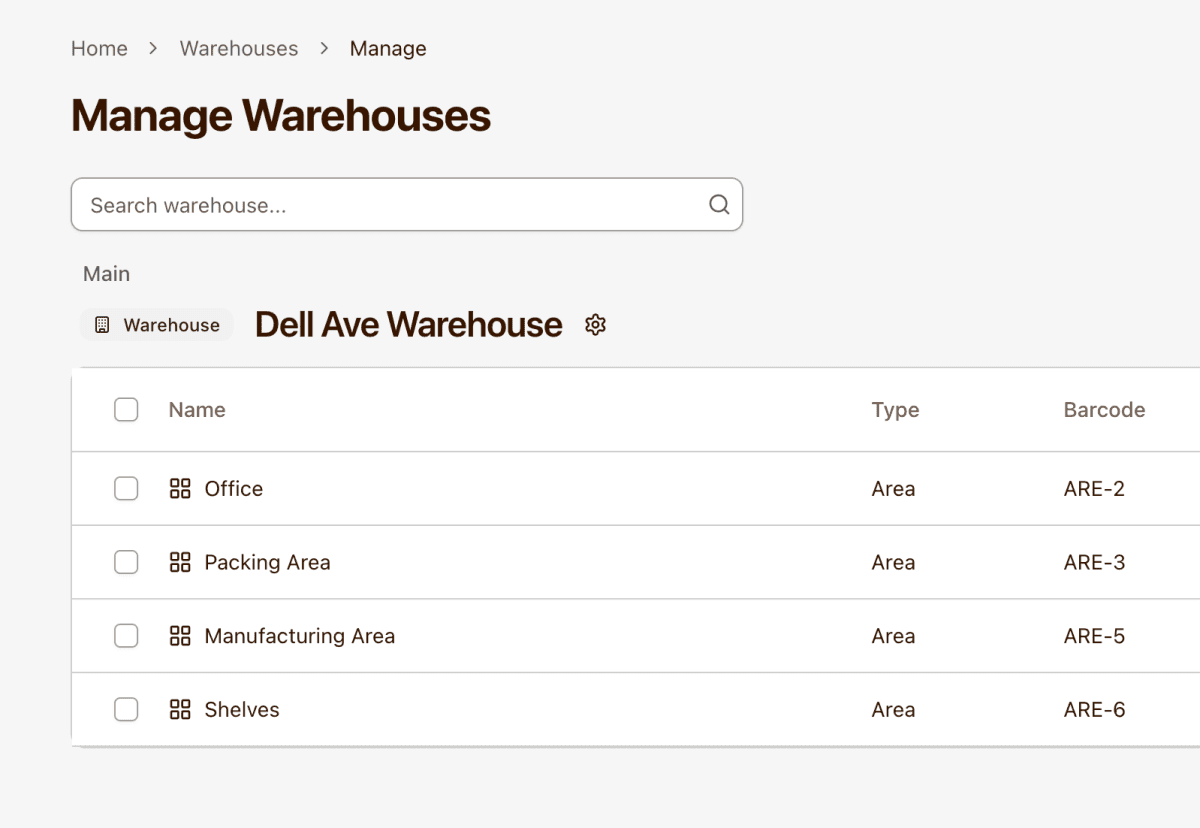 Warehouse location hierarchy and bulk operations