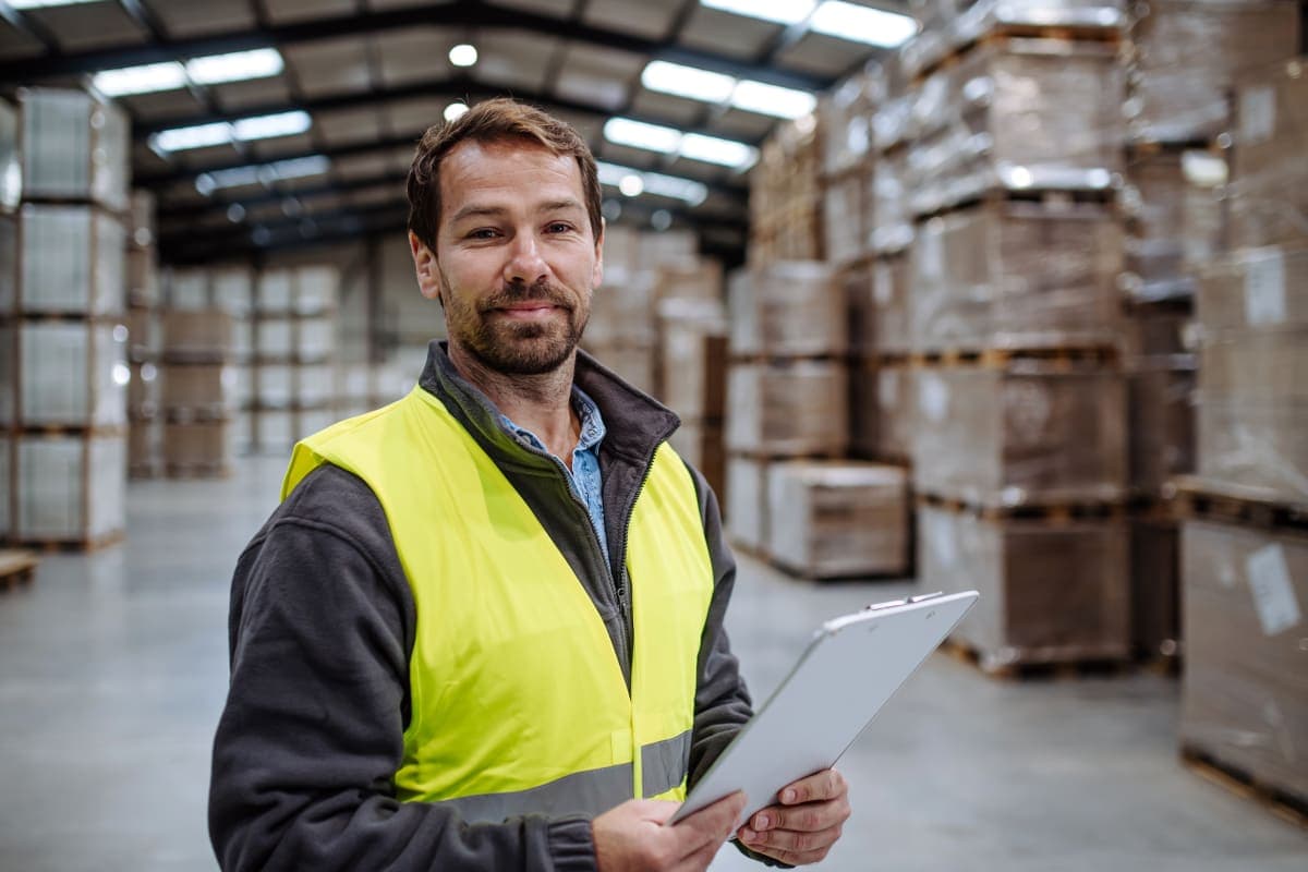 Warehouse expert reviewing inventory