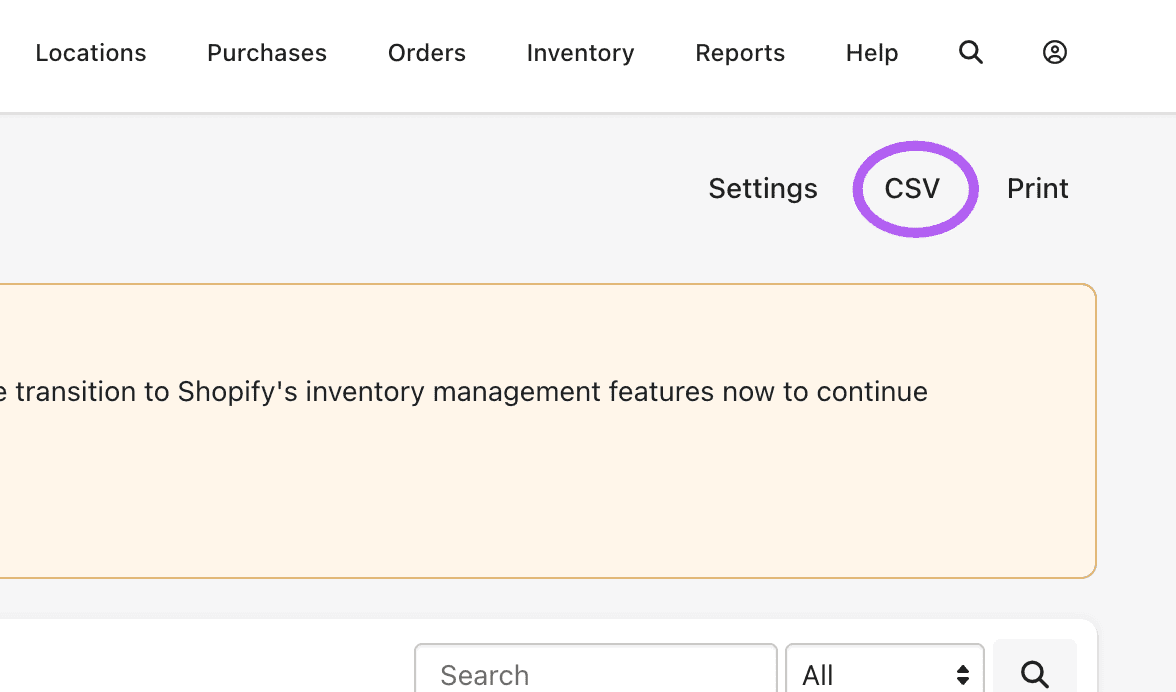 A Stocky export screen, showing where to download a CSV