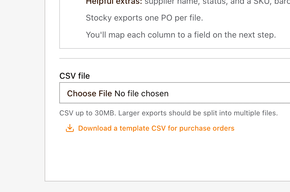 The CSV import wizard on the column-matching step
