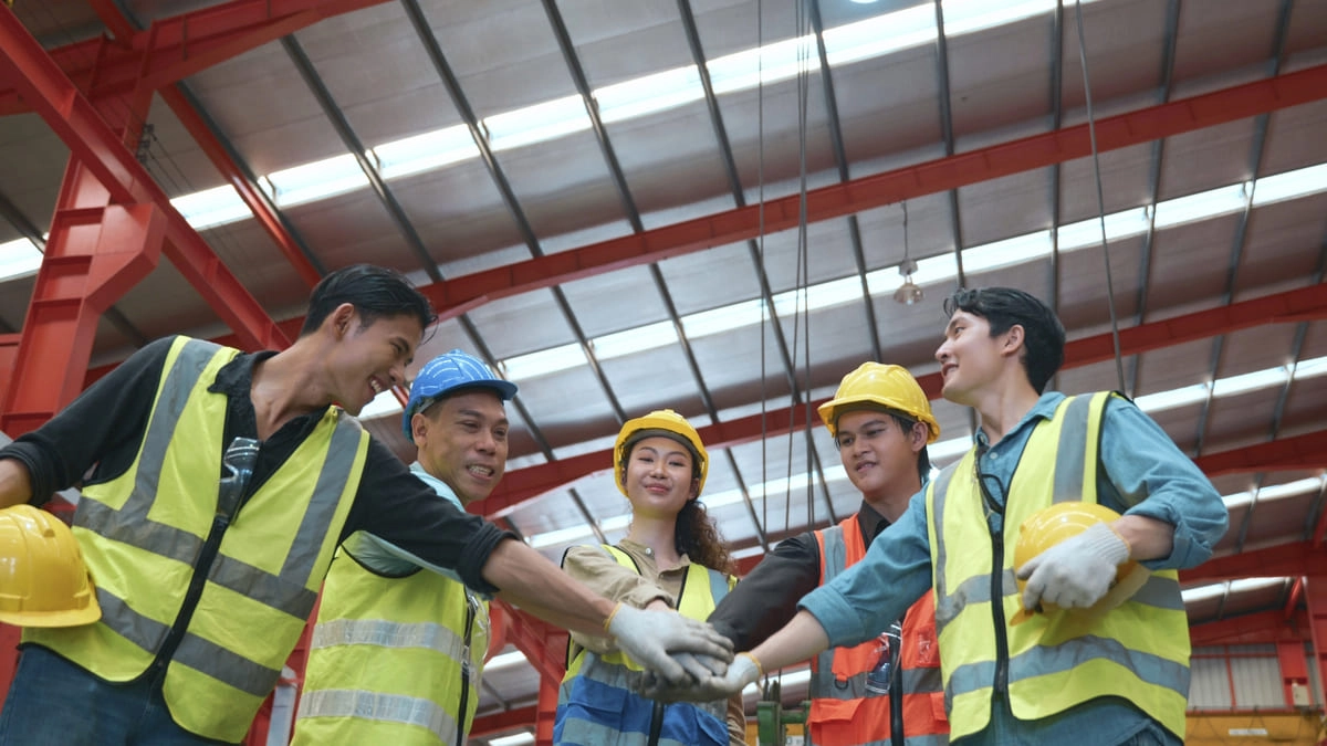 Happy warehouse team